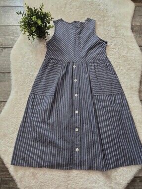 Hailey & Co. Blue White Striped Sleeveless Button Nautical Cottagecore Dress, M